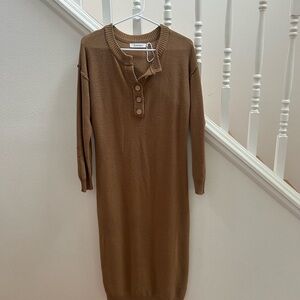 Amazon Brown Buttoned Long Sleeve Sweater Dress